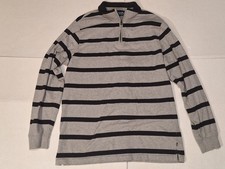 Chaps Quarter Zip Pullover Long Sleeve Shirt Sweater Gray Black Stripe Men  s XL