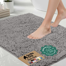 GORILLA GRIP Bath Rug Mat for Bathroom, Absorbent Chenille, 24X17 Gray  Soft Th