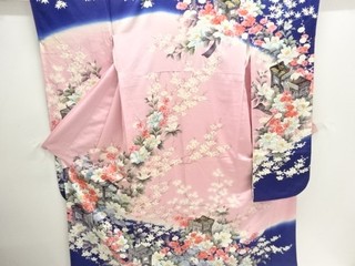 19851# JAPANESE KIMONO / FURISODE / SILK / FLORAL PLANTS