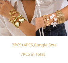 2 Sets or 13PCS Fashion Punk Golden Silvery Stackable Bangle Bracelets
