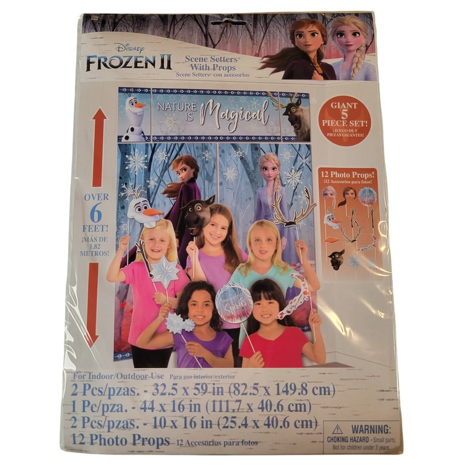 Telón de fondo para escenarios de Disney Frozen II con 12 accesorios para fotos de cumpleaños de más de 6 pies de alto Foto 2 de 4