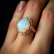 Luxury Ring for Women Vintage Wedding Rings Imitation Opal 14k Gold Plated 6-10