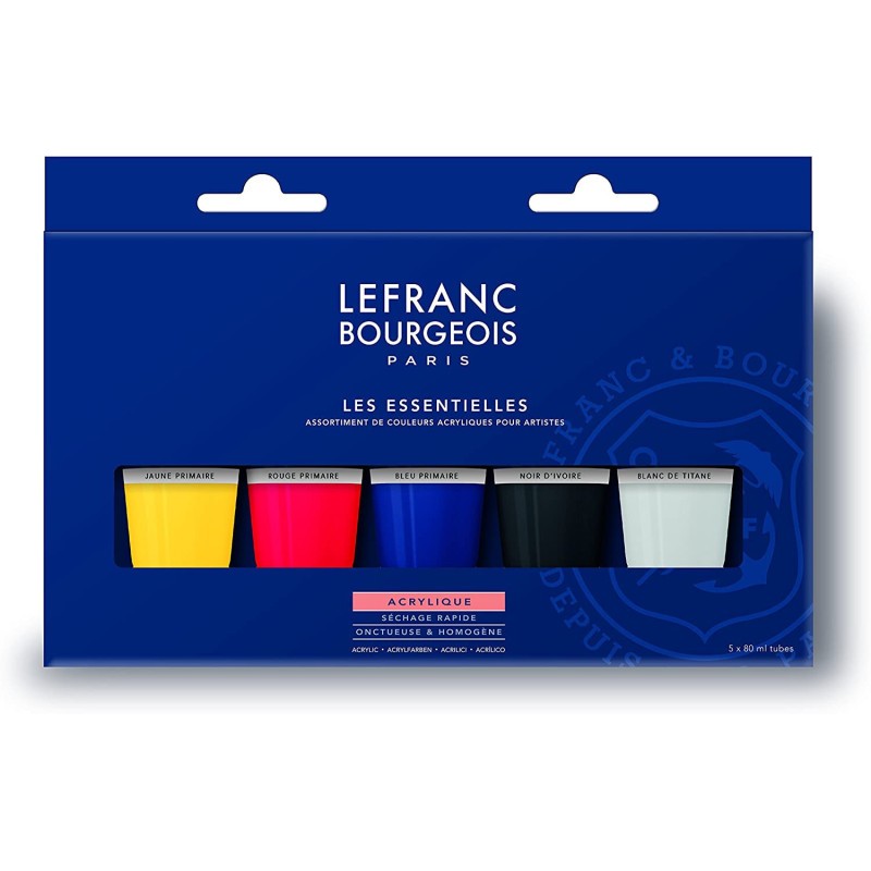 Tubes peinture acrylique Lefranc Bourgeois fine kit couleurs primaires 5x40ml
