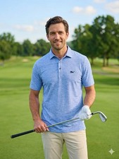 Vineyard Vines Performance Polo Shirt Mens Large Blue Striped Whale Logo Golf
