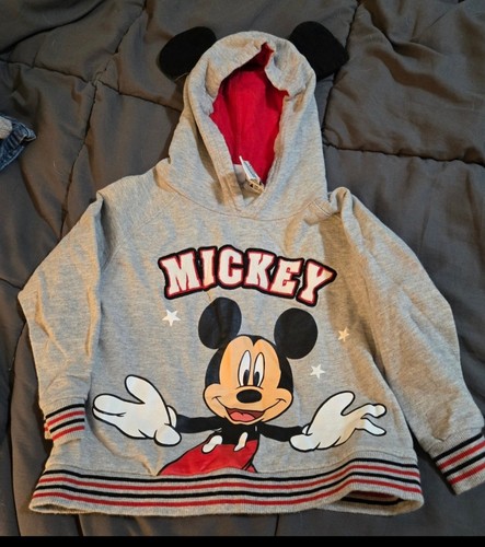 The Wonderful World of Disney Mickey Mouse 4T Hoodie Gray Red Fleece Ears Cotton