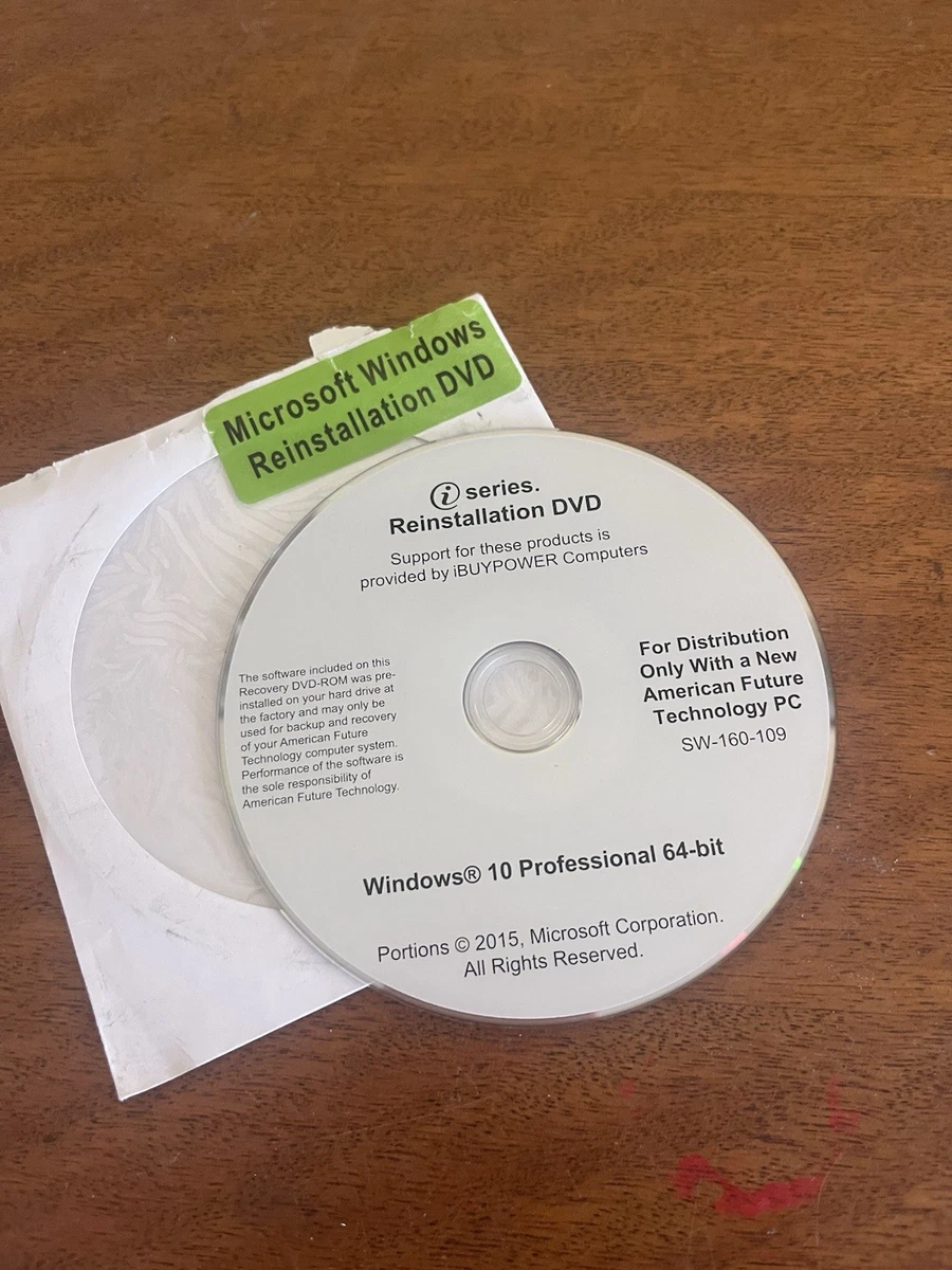 DVD de reinstalación iBUYPOWER I Series Microsoft Windows 10