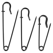 Bulk Pack of 20 Black Heavy-Duty Safety Pins Assorted Sizes 2", 3", 4"