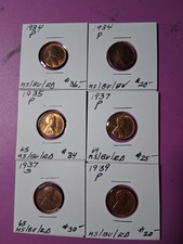 1934-1939 Lincoln Cent. Ms Burd. Lot Of 6 Cents.