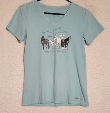Life Is Good Women’s Size Small Light Blue Short Sleeve T Shirt With Horse 0618