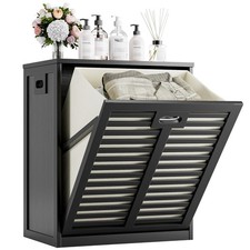 Tilt Out Laundry Hamper, Bamboo Laundry Cabinet with Pull Out Removable Bag, ...