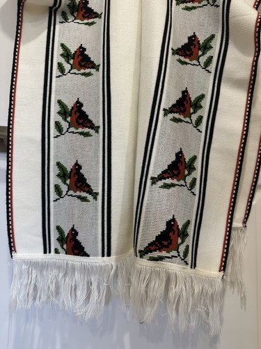 Vintage Poncho Tie Front Cape Serape Boho Fringe Sweater Bird Southwestern - Imagen 13 de 18