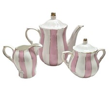 NEW GRACE WHITE & PINK STRIPES GOLD ACCENT TEAPOT OR CREAMER OR SUGAR JAR