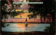Florida, Lake, Tichnor Bros. Inc., Boston, Massachusetts, Sunset, Postcard