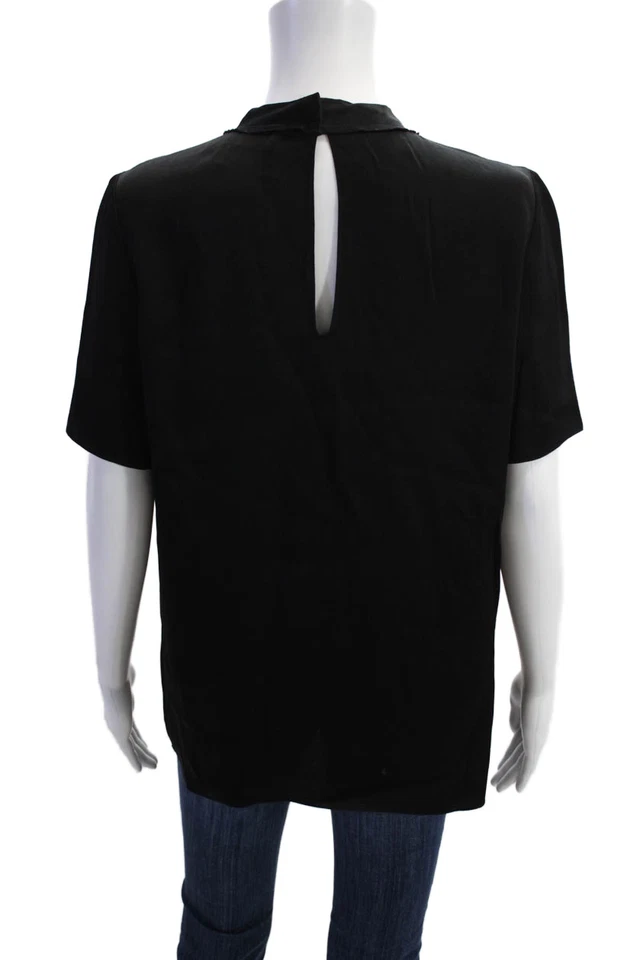 Lanvin 女式圆领短袖衬衫鱼子酱黑色 38 码 — 第 3/4 张图片