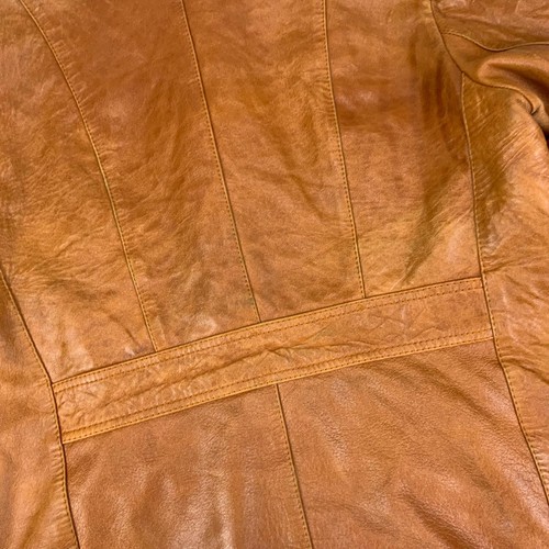 VTG 70s TAN SOFT LEATHER LEATHER BUTTON DOWN JACKET BIG COLLARS MOD DISCO 41” M - Picture 8 of 9