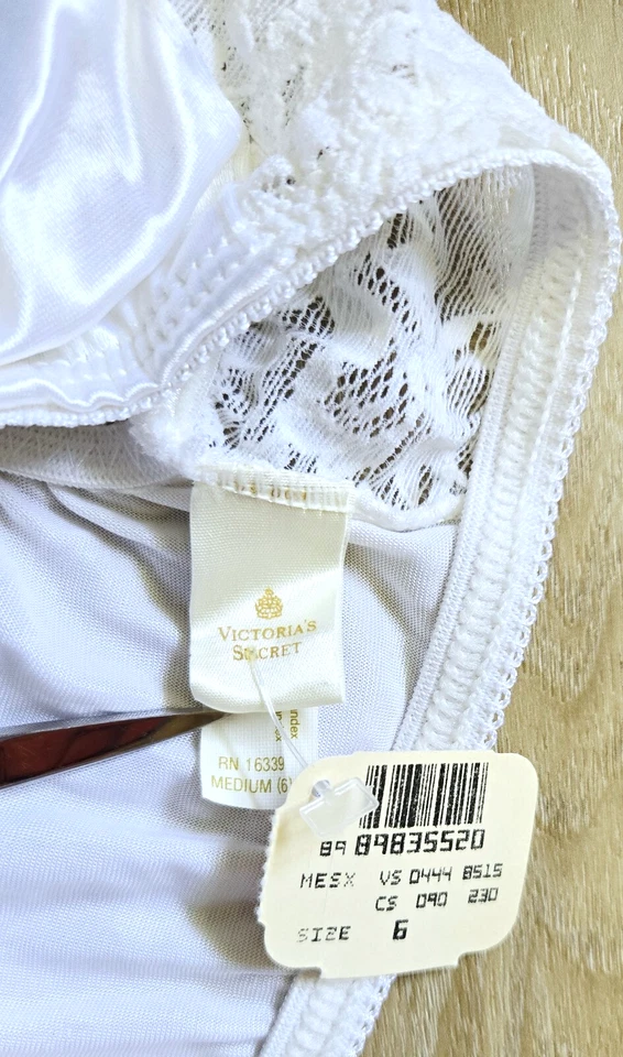 NWT Vintage Victoria's Secret White Silky Smooth Satin Lace Bikini Panties Bow M - Image 3 of 3