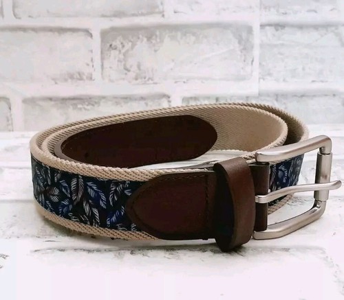 Mens Casual Belt Americana Leaf Blue & Beige Goodfellow Large 36-40 - Picture 8 of 11