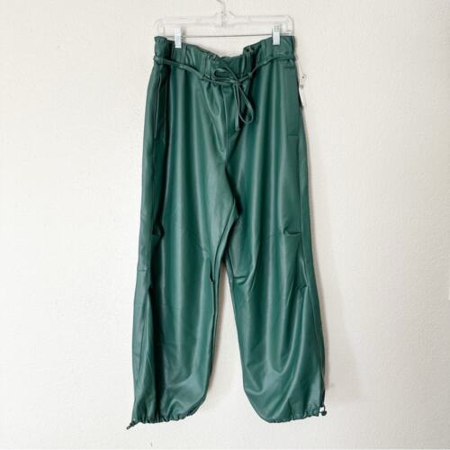 Anthropologie Pants Womens Pilcro Faux Leather Soft Parachute Green Trendy L NEW
