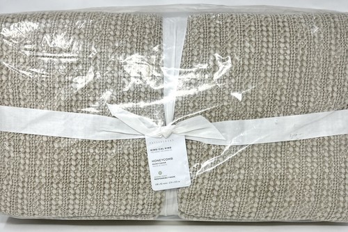 New~Pottery Barn~Honeycomb Cotton Duvet Cover~King~Flax Neutral