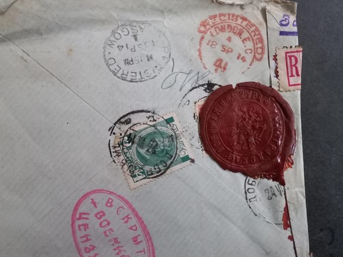 1914 Russia Registd Prince Paskevitch Cover ties 2 stamps canc Dobrousch-Glasgow - Bild 4 von 4