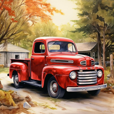 round Full Drill Diamond Painting Set 5D DIY Red Truck Paint with Diamonds Truck