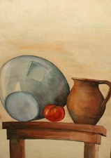 Antique watercolor painting still life composition