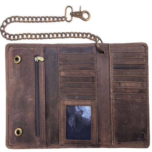 Billetera de cadena de motocicleta IBRO para hombre - 100% cuero genuino natural, larga - Imagen 11 de 169