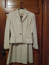 1950s Beige Wool Skirt Suit Size M