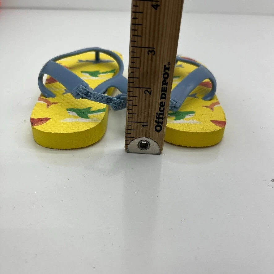 Sandalias chanclas antiguas azul marino amarillo estampado de tiburón niños pequeños talla 11 NUEVAS Foto 3 de 4