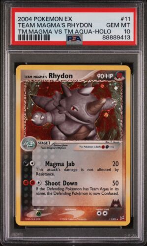 2004 Pokemon Team Magma's Rhydon Holo EX TM Magma Vs. TM Aqua 11 PSA 10 GEM MT
