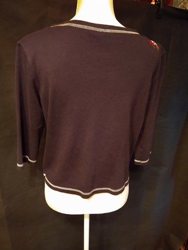 Christopher & Banks Black Sweater Hand Embroidered 3/4 Sleeve Size Medium - Picture 3 of 6