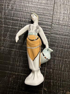 Vintage Alba Julia Porcelain Water Bearer Girl Hand painted Romania C1960
