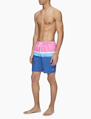 $59.50 Calvin Klein Men's Colorblock 7'' Volley Swim Short Polyester Multicolor L