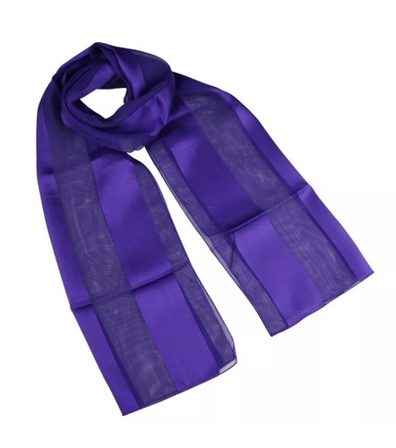Chiffon Satin Plain Striped Lightweight Soft Silky Ladies Scarf Shawl Wrap - Picture 10 of 40