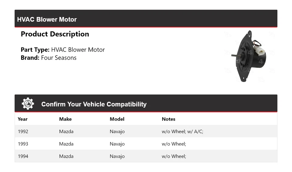 Motor soplador de climatización para Mazda Navajo 1992-1994 4 estaciones 1993 Foto 2 de 4