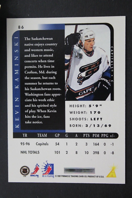 Kevin Kaminski Capitals Autographed Signed 1997 Pinnacle #86