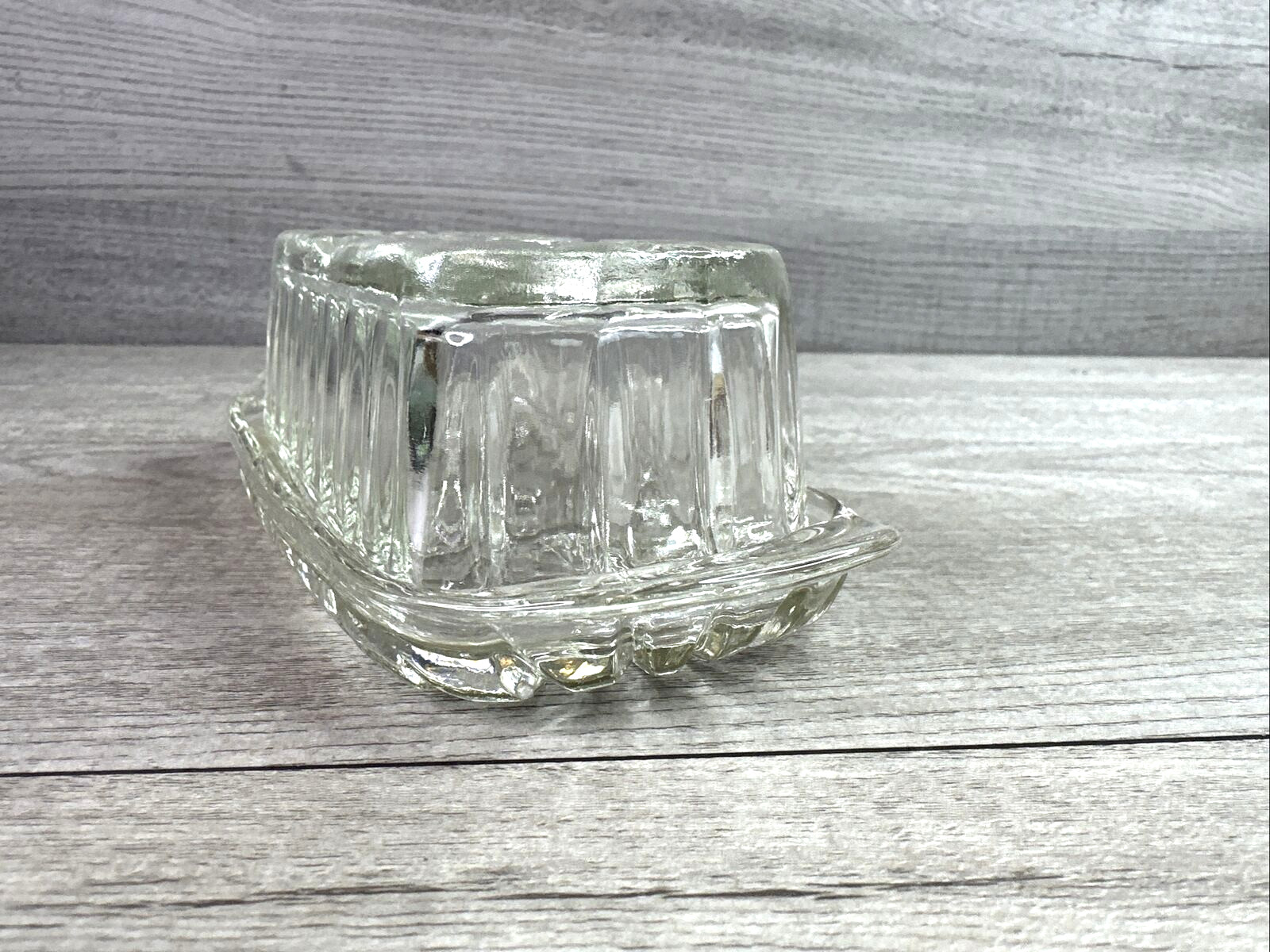 Vintage Unbranded Prescut Clear Glass Butter Dish 7 1/4" Star and Fan