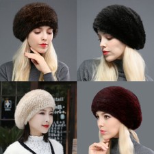 Women's Real Mink Fur Hat Winter Warm Beanie Cap Headwear Ski Hat Casual Travel