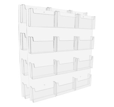 Lot of 2 Wall Mount 12 Pocket Post Card Size Literature Holder Display System