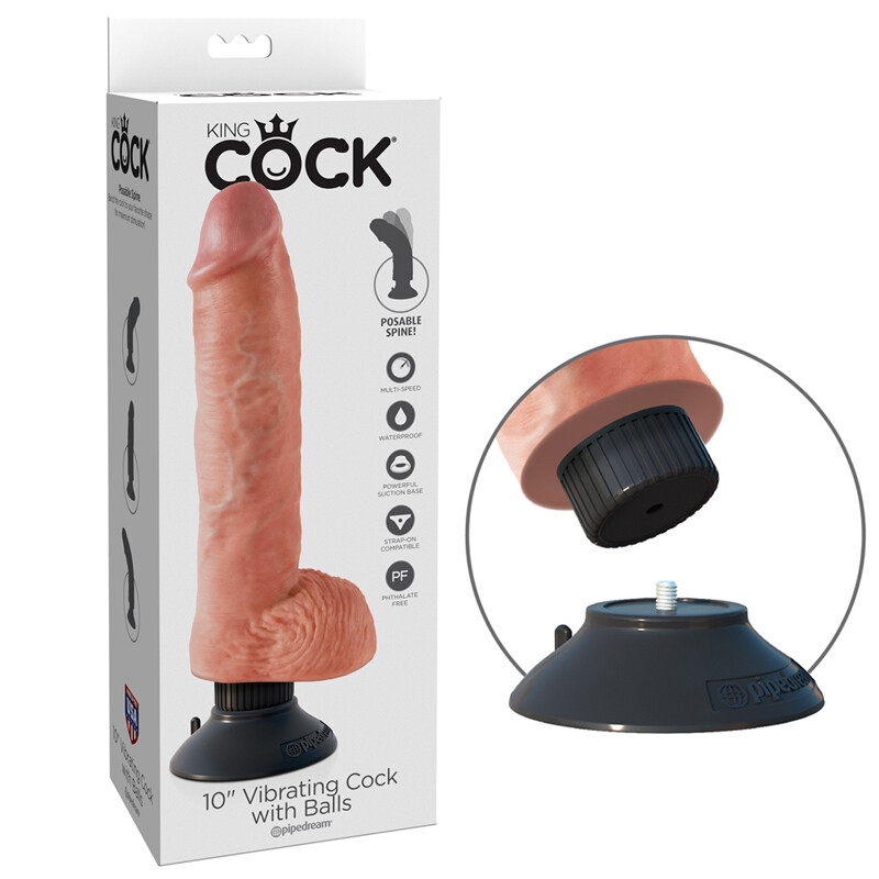King Cock 10 inch Vibrating Cock Dildo w/Balls Dong Vibrator Waterproof  Suction