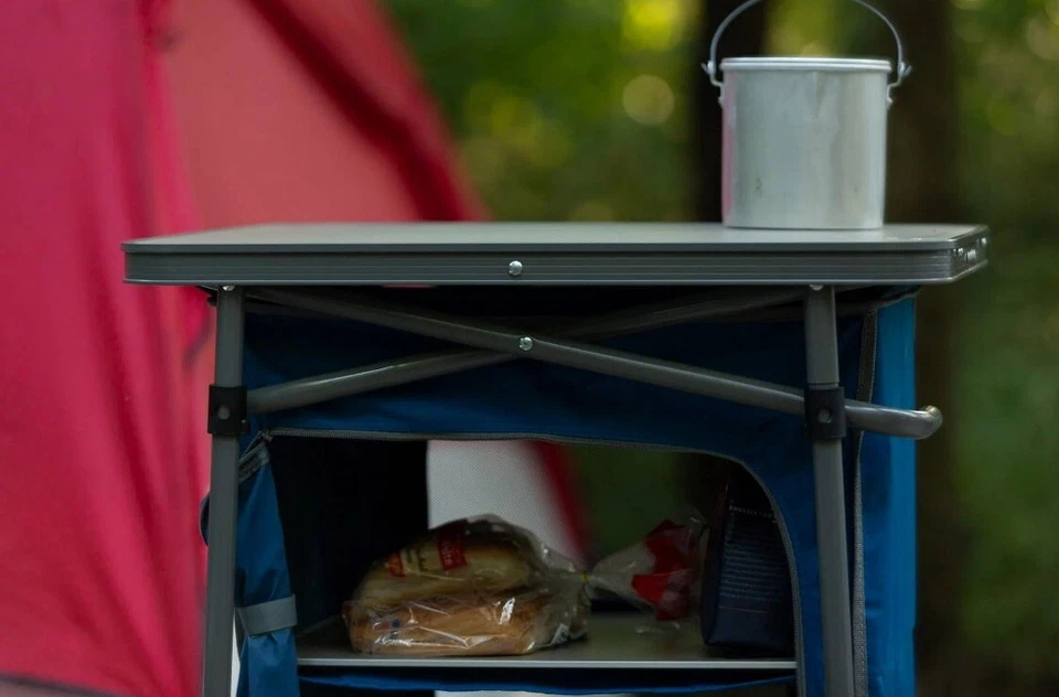 Armario plegable de 3 estantes para camping RV con mesa, azul, 23" L x 19" W Foto 4 de 4