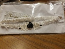 White Wedding Garter W/ Black Flowers By Southern Belle, Wedding Garter, Bridal