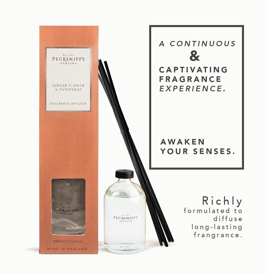Pecksniff's GINGER FLOWER & PATCHOULI Fragrance Diffuser with Reeds 3.3