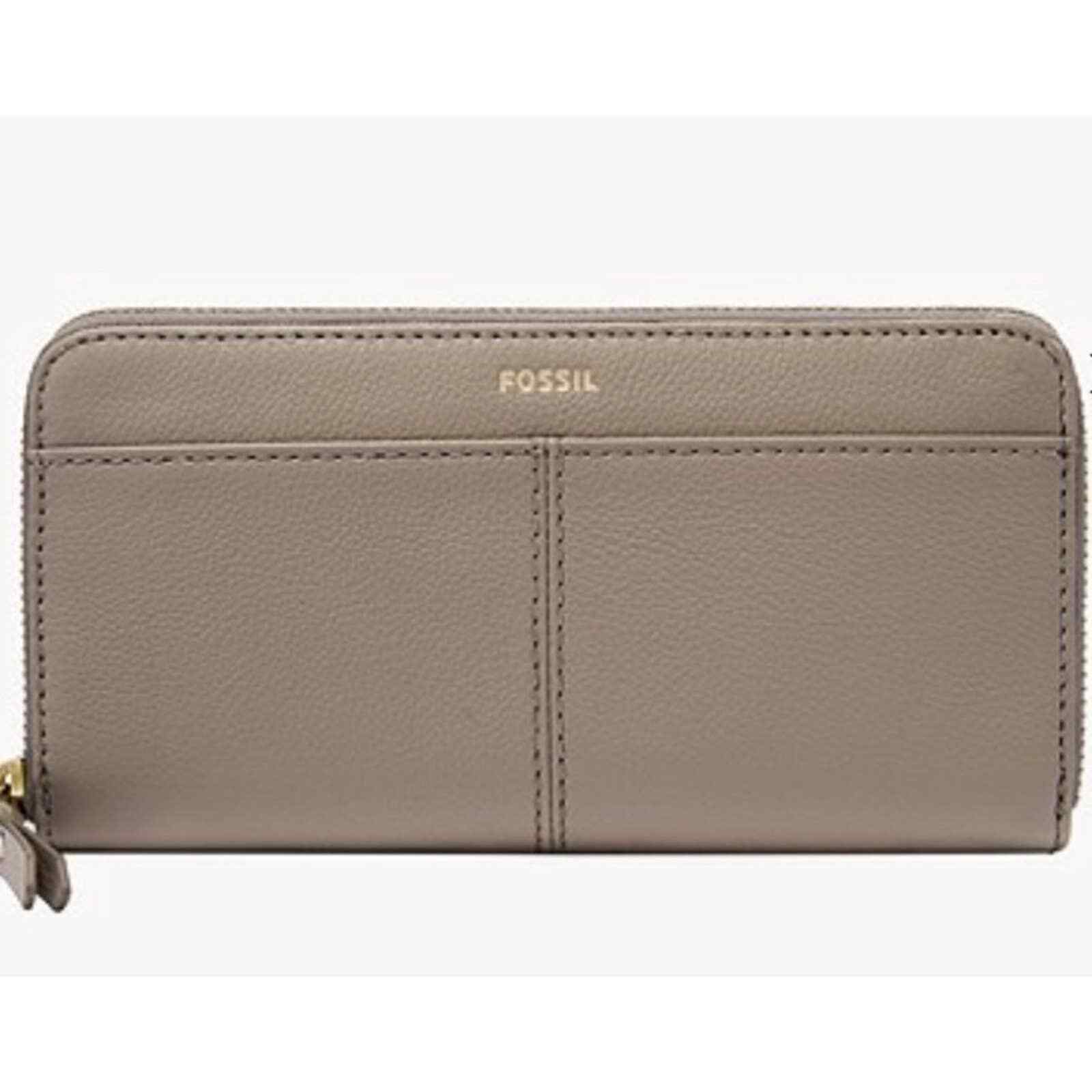 Fossil Zara gray leather zip around clutch wallet NWT