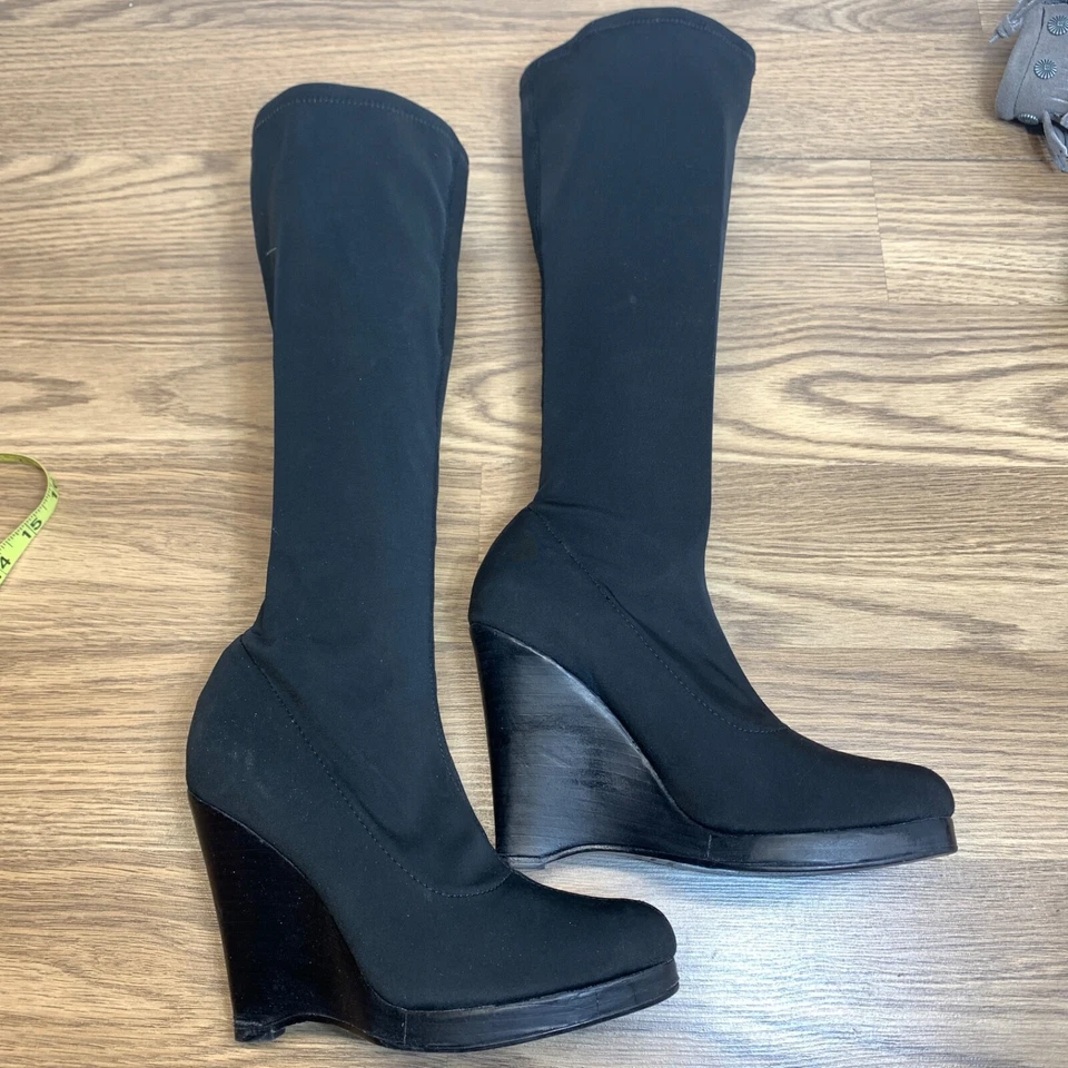 Colin Stuart Womens Sz 7.5 Platform Wedge Heel with Stretch Calf High Boot Black - Image 2 of 4