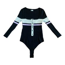 Free People Intimately Cocoa Ribbed Bodysuit Stripe Long Sleeve No Size Tag L 