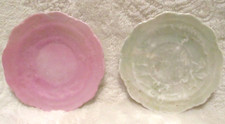 Vintage Child's Porcelain Plates 2 qty. Very Light Sage Green Pink 3 1/8"