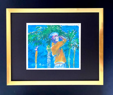 LEROY NEIMAN +  BYRON NELSON GOLF + 1990'S + SIGNED PRINT FRAMED 14X11 in.