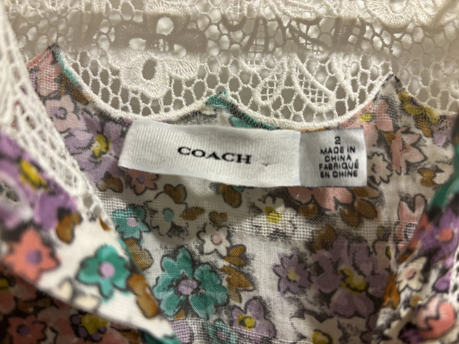 Abito Coach floreale mini manica 3 4 bianco pizzo romantico estivo taglia 2