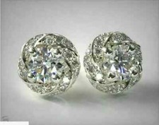 3.00Ct Lab-Created Diamond Round Cut Cluster Stud Earrings 14K White Gold Plated
